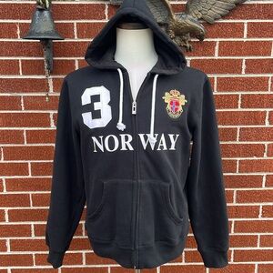 -Norway 3 Black Hoodie Robin Ruth Full Zip Kangaroo Pockets, Excellent Men's Med
